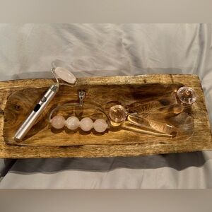 Rose Quartz facial roller w/interchangeable body roller, chillable rolling tools